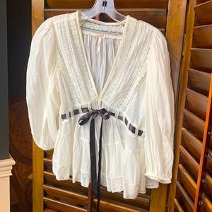 Free People - Cream color with lace trim and brown satin sash.